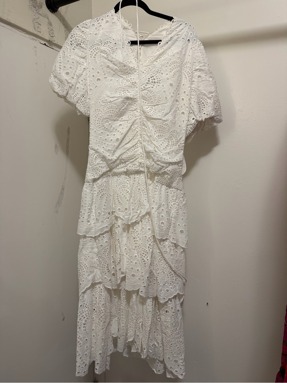 FARM Rio White Richelieu Eyelet Midi Dress S - Picture 3 of 5